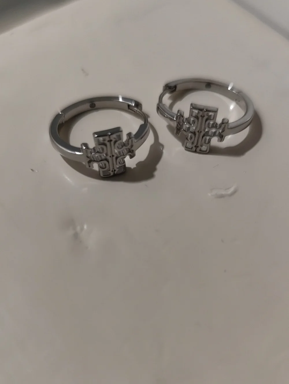 Tory Burch Silver Logo Hoop Earrings